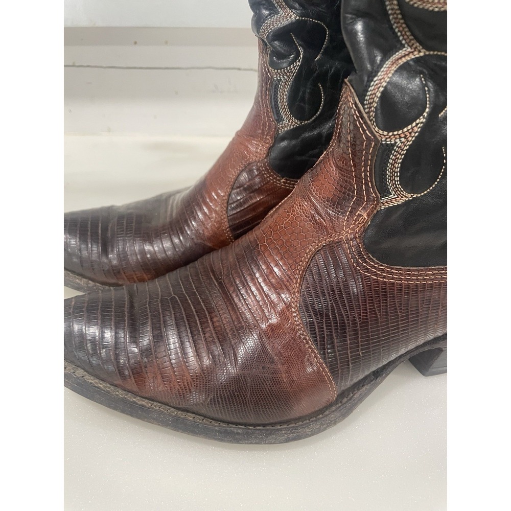 VTG Nocona Womens Cowboy Western Boots‎ 7 Brown Teju Lizard Skin Flame Stitch - Picture 2 of 13